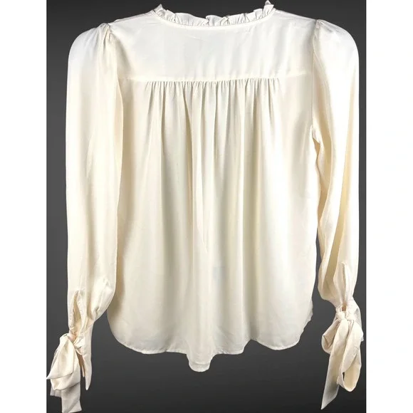 Ann Taylor Petite Embroidered Boho Peasant Blouse Cream Tie Sleeve XSP Hippies - Picture 5 of 8